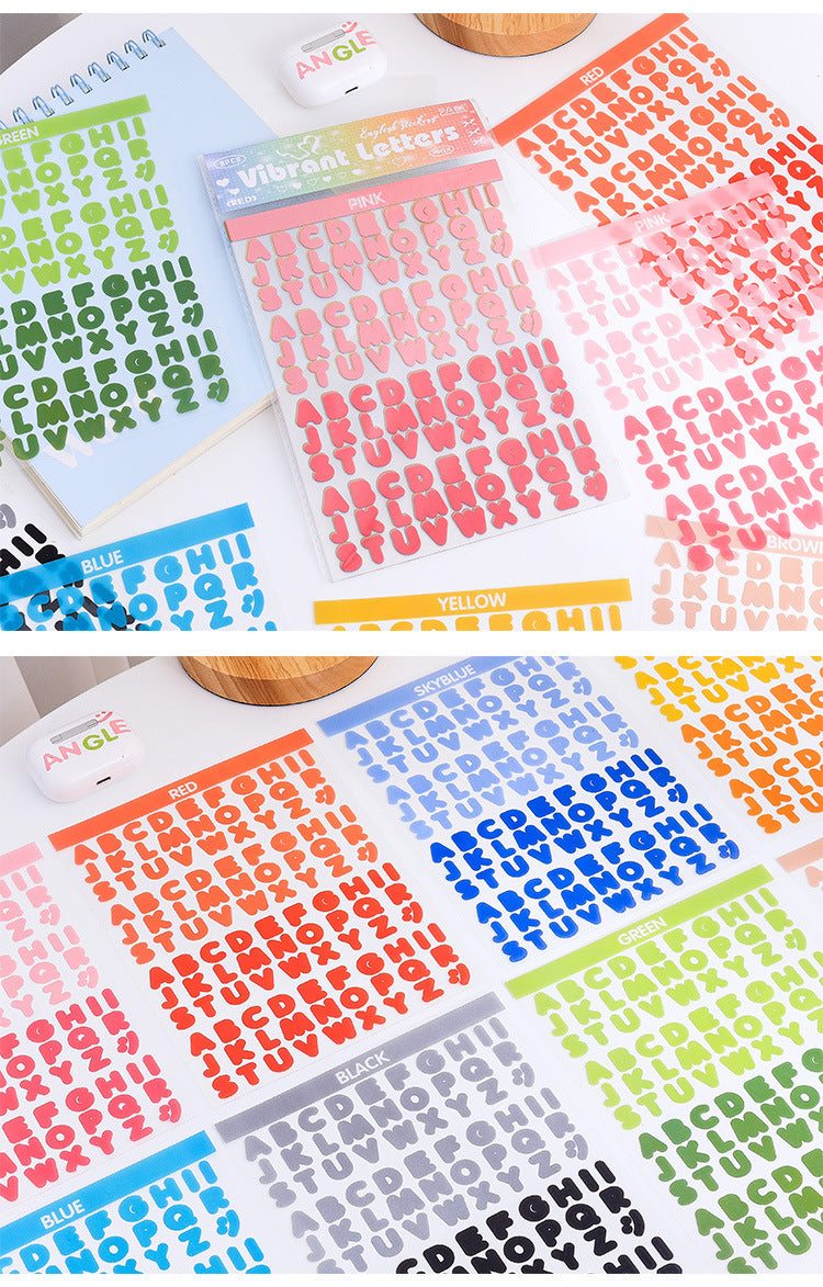 8 Sheets Vibrant Alphabet PET Stickers, Colorful English Letter Decals For Journaling, Scrapbooking & DIY Craft Supplies