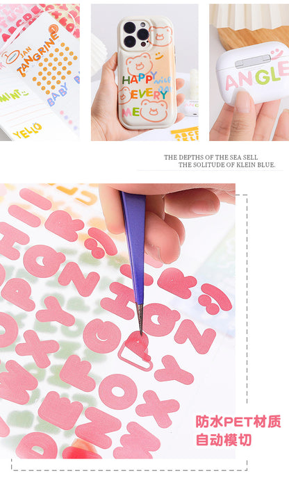 8 Sheets Vibrant Alphabet PET Stickers, Colorful English Letter Decals For Journaling, Scrapbooking & DIY Craft Supplies