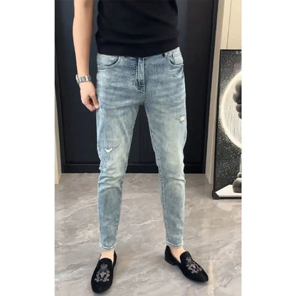Summer New Slim-fit Men's Jeans Thin Brand Embroidery 2025 Designer Korean Style Clothes Casual Pants Luxury Fashion Pants