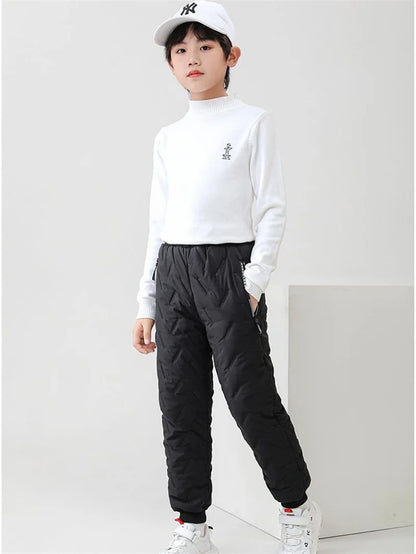 Winter Padded Pants Kids Thick Plus Velvet Warm Trousers Boys Lamb's Wool Cotton Long Pants Autumn Children Casual Sports Pants