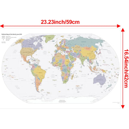 English Map Series-World Map-2019,Decorative Hanging Picture Decor Frameless,Geographical,Tourism/education Tools