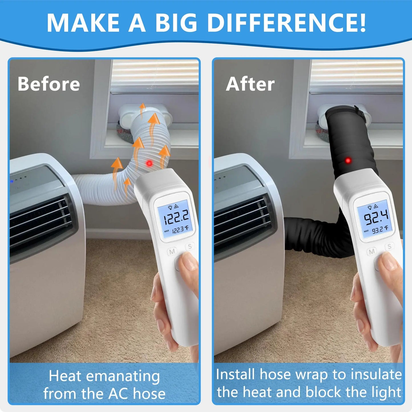 Portable AC Hose Insulation Sleeve Air Conditioner Hose Cover Wrap Fits for 5" & 5.9" Dia Exhaust Hose with 3 Adjustable Straps