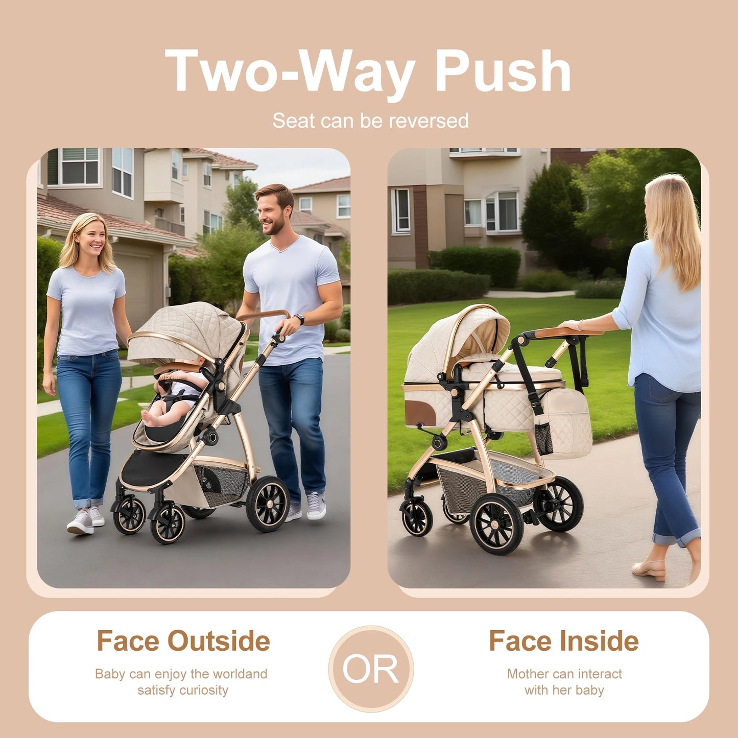 Baby Stroller 3 in 1 Easy Folding Multifunctional Stroller Travel Portable Baby Carriage Safety Seat EU Standard Aluminum Frame