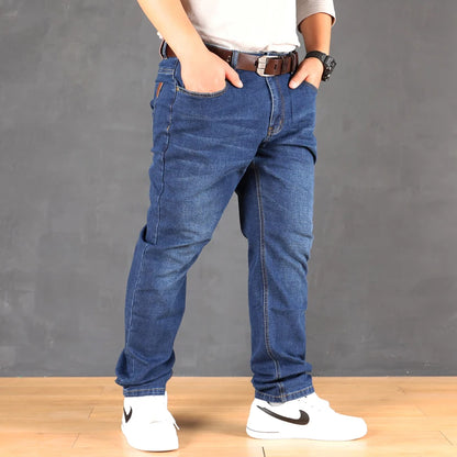 47-160KG Plus Size Men's Jeans Autumn Spring Black Blue Pants Straight Business Loose Long Trousers Cotton Jeans Male Clothing