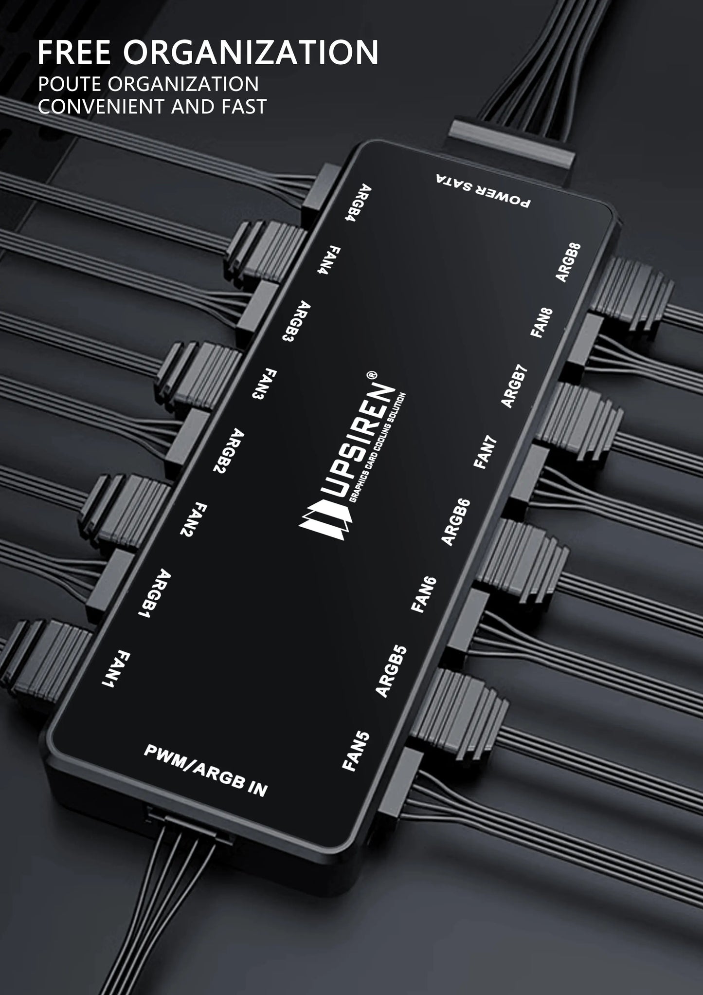 UPSIREN HU-8 Chassis Fan Hub，8 Sets of ARGB and PWM Interfaces,Bottom magnetic design，Support motherboard synchronization