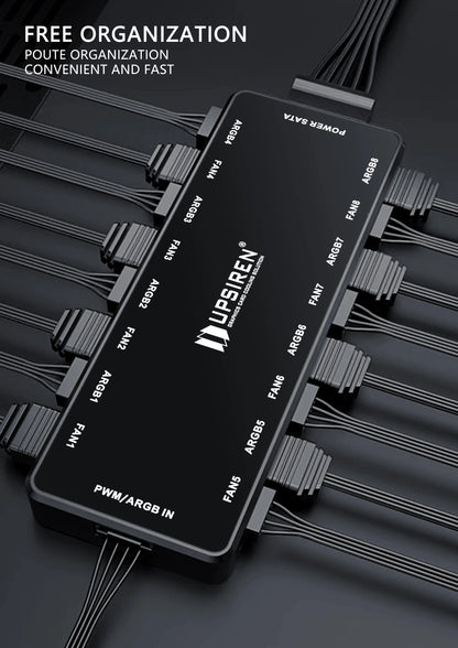 UPSIREN HU-8 Chassis Fan Hub，8 Sets of ARGB and PWM Interfaces,Bottom magnetic design，Support motherboard synchronization