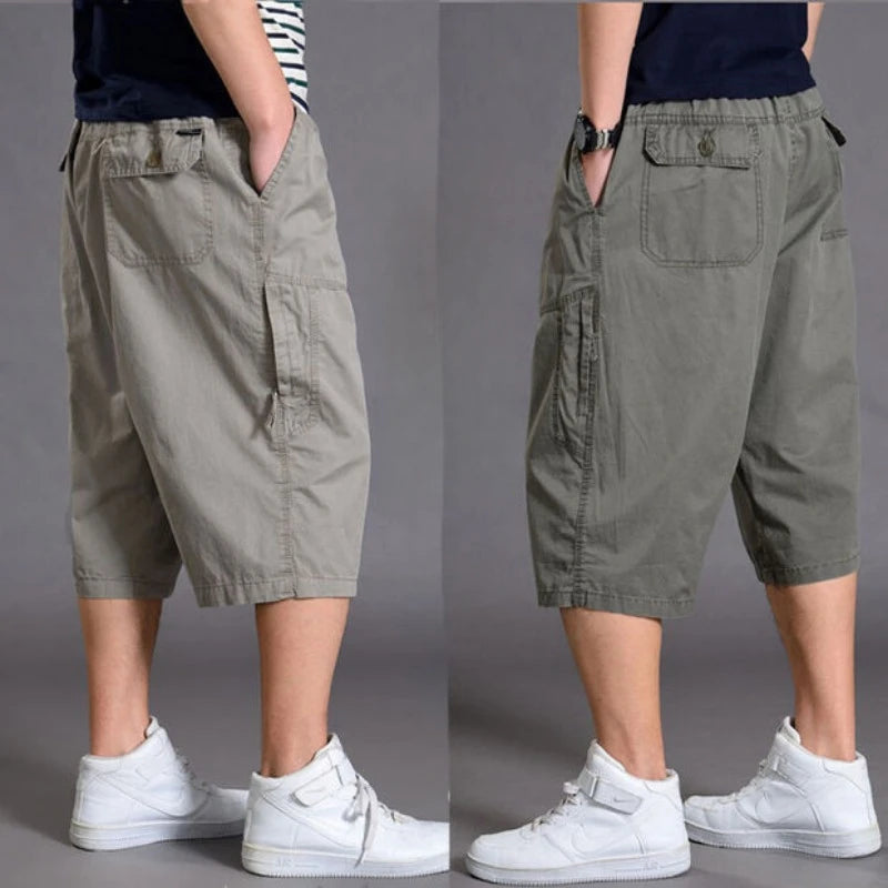 New Summer Men Cotton Thin Casual Shorts Man Elastic Waist Loose Jogger Cargo Shorts Pants Quality Male Straight Pants Size 6XL