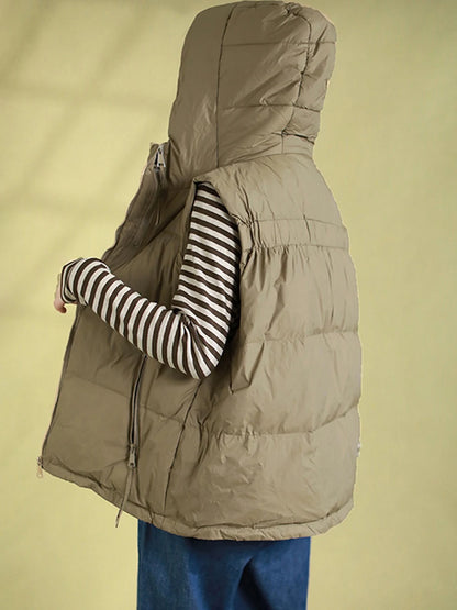 Schinteon Women 90% White Duck Down Vest with Hood Autumn Winter Over Size Casual Sleeveless Jacket Top Fashionable Gilet 2026