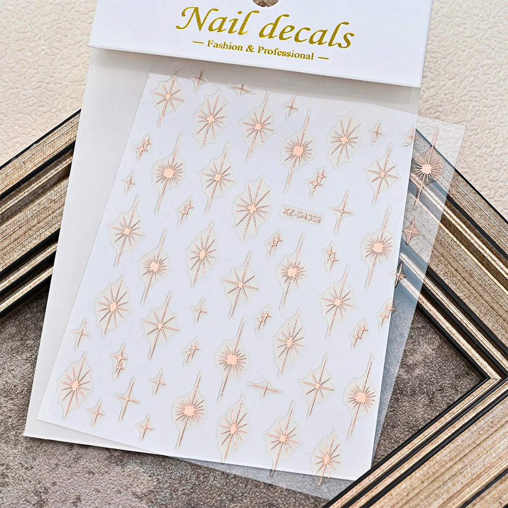1pcs Sparkle 5D Embossed Star Nail Sticker Metallic Silver Starlight Nail Decals 8*10cm Adhesive Manicure Slider Supplies #Y2K