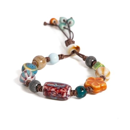 Handmade Ceramic Beaded Bracelet Adjustable Boho Woven Jewelry Vintage Ethnic Style Gift for Women Fashion Accessories S02-035