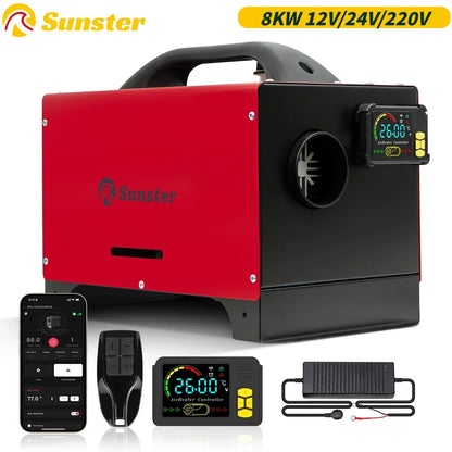 8KW Diesel Air Heater 12V/24V/220V Bluetooth LCD Control Upgrade Internal Cycle for RV Truck Camper Van Parking Heating