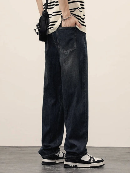 2025Spring Autumn New Men Straight Vintage Fit Jeans Casual Trousers High Quality Male Korean Fashion Baggy Wide Leg Denim Pants