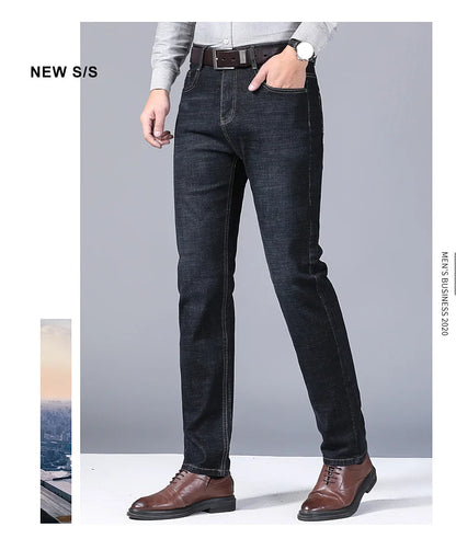 Men's Soft Straight Denim Pants 2025 Autumn Classic Business Black Biker Jeans Overalls Masculino Pantalone Hombre Mannen Homme