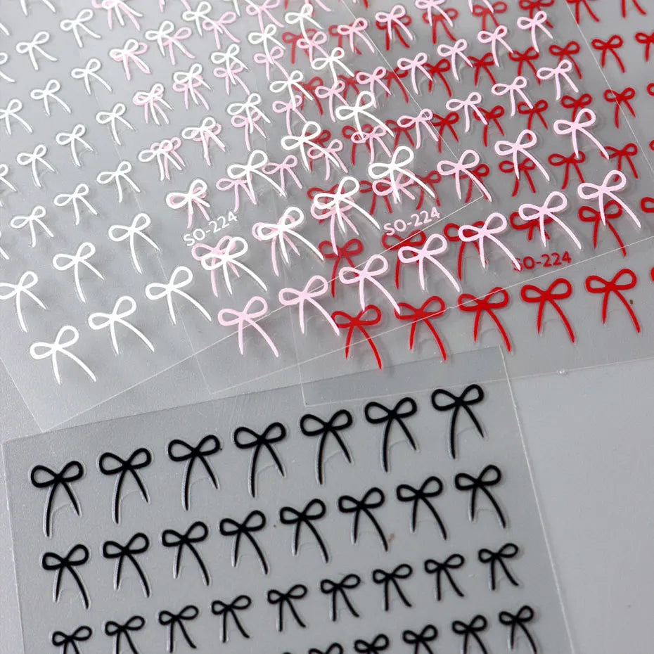 8pcs Mixed Color Bow Nail Art Stickers 3D Cute Red Black Pink bowknot Nail Charms Foils Y2K Gold Laser Effect Bow Manicure Decor