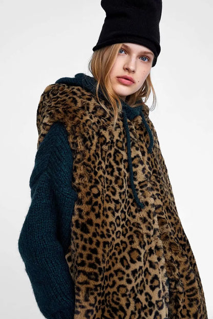 Leopard Hooded Faux Fur Vest Women 2022 New Designed Body Warmer Ladies Luxury Winter Furry Artificial Rabbit Coats Outwear 5XL