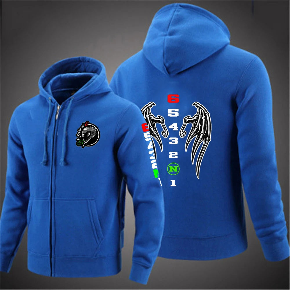 2025 Spring Autumn Men's Manual Transmission 1N23456 Motorcycle Logo Printed Popular Cardigan Classic Solid Color Hooded Hoodies
