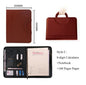 PU leather A4 zipper calculator binder conference file pad folder briefcase tablet portable circular handle file bag