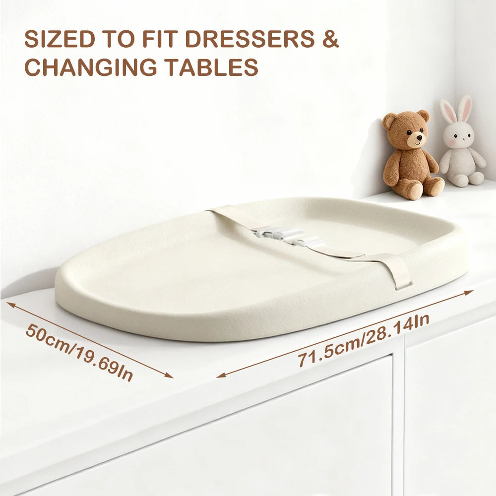 Baby Changing Mat with Safety Harness, Anti-Roll Wedge Baby Changing Pad, Easy Wipe Clean with Raised Padded Edges NO Toys Shelf