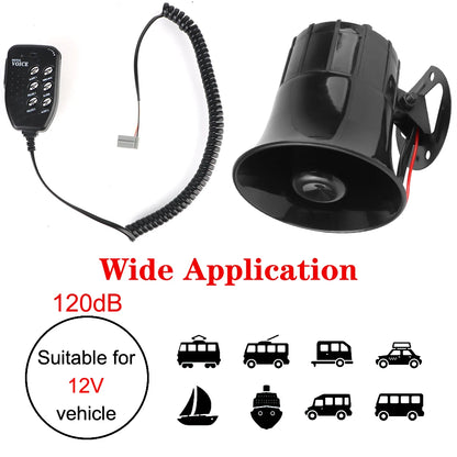 12V 120DB Loudspeaker 6 Tone Police Siren Car Air Horn Loud Speaker Automotive Warning Alarm Megaphone Multi-tone Claxon Horn