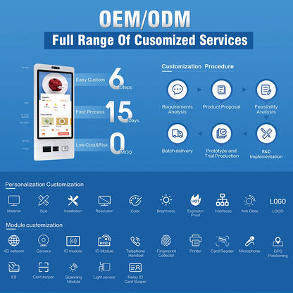 TouchWo 15.6 21.5 23.8 Inch Wall Mount Touch Screen AIO Computer Touchscreen Self Service Checkout Ordering Ticket Payment Kiosk
