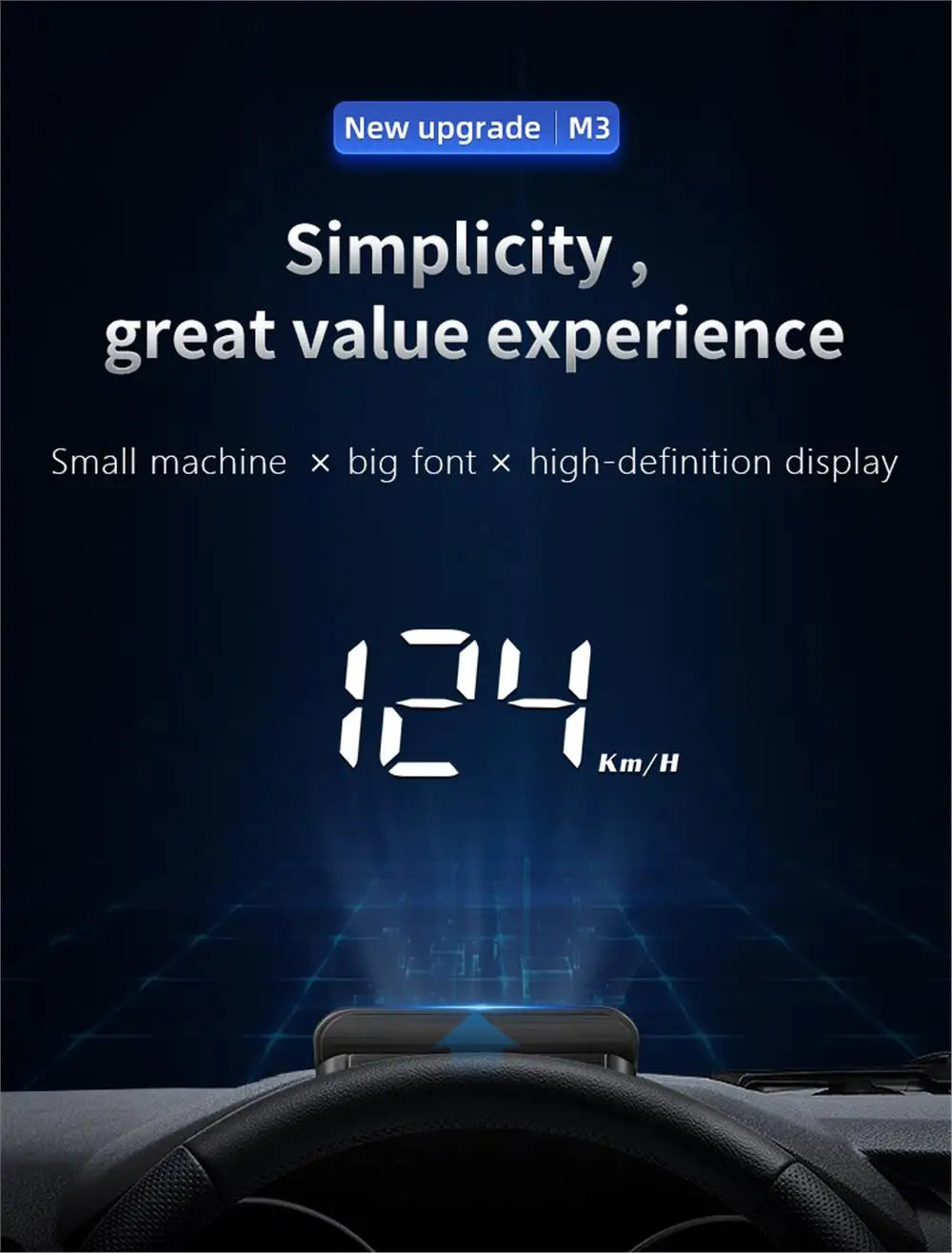 M3 HUD Obd2 Display On-board Computer Car Head-up display Windshield Big Font projection E-OBD and GPS Suitable for All Cars M1