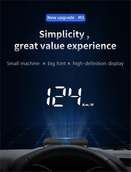 M3 HUD Obd2 Display On-board Computer Car Head-up display Windshield Big Font projection E-OBD and GPS Suitable for All Cars M1