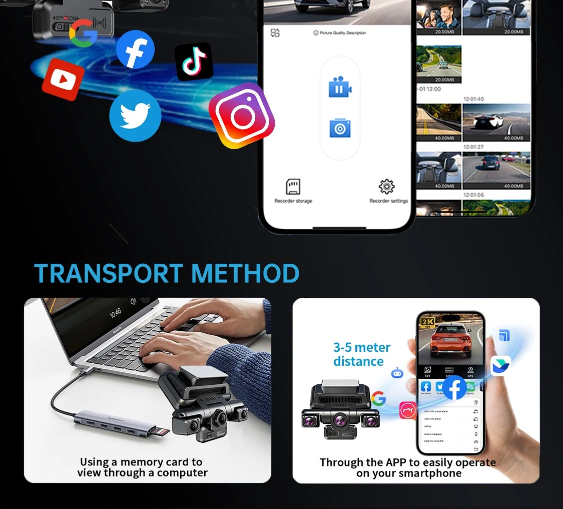 XUOIB I9pro-WB 4CH 360° Dash Cam 4'' Touch Screen 4K/2K Front for Car DVR Camera 24H Parking Mode GPS WiFi Recorder Night Vision