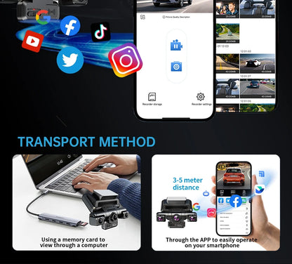 XUOIB I9pro-WB 4CH 360° Dash Cam 4'' Touch Screen 4K/2K Front for Car DVR Camera 24H Parking Mode GPS WiFi Recorder Night Vision