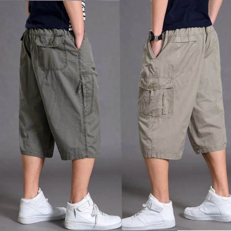 New Summer Men Cotton Thin Casual Shorts Man Elastic Waist Loose Jogger Cargo Shorts Pants Quality Male Straight Pants Size 6XL