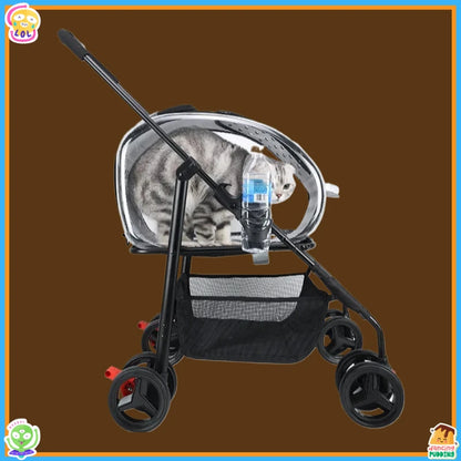 2026 New Pet Stroller 4-Wheel Foldable Jogger for Small Medium Dogs Cats, Lightweight Travel Carrier with Detachable Basket