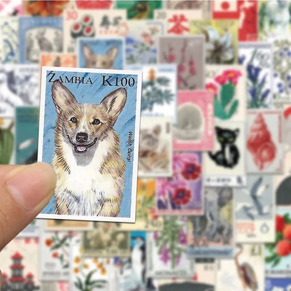 10/30/50pcs Retro Stamp Cartoon Stickers Vintage Postcard Decals DIY Stationery Fridge Suitcase Waterproof Sticker Packs