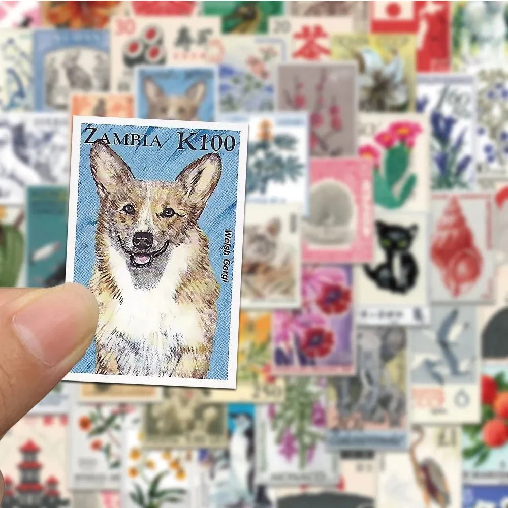 10/30/50pcs Retro Stamp Cartoon Stickers Vintage Postcard Decals DIY Stationery Fridge Suitcase Waterproof Sticker Packs