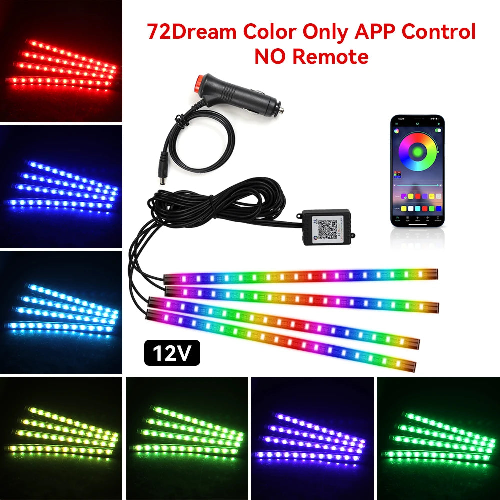 Car Interior Light Ambient Light with USB Cigarette Decorative Lamps RGB Car Footwell Light with Remote/Voice Control