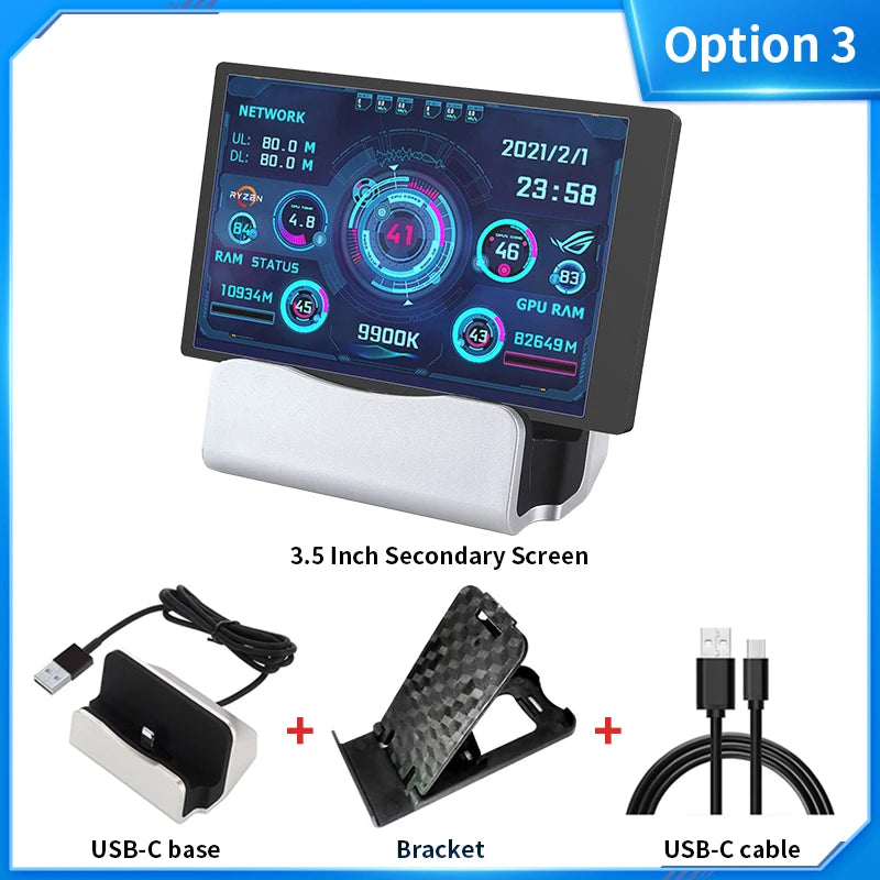 3.5 / 5 Inch IPS Type-C Secondary Screen Mini Computer USB Display CPU GPU RAM HDD Monitor with Holder Metal Case No Use AIDA64