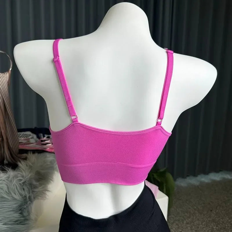 Juicy Couture Women's Seamless Rhinestone Logo Dark Purple Bralette Adjustable Strap Wireless Comfort Crop Top Bra Underwear
