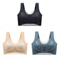 3Pcs Women Lace Bra Perspective Push Up Ice Silk Deep V Bralette Bra Sexy Lingerie Tops Plus Size Cup Mom's underwear L-5XL