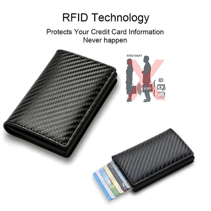 Carbon Fiber Credit Card Holder Wallets Men Brand Rfid Black Magic Trifold Leather Slim Mini Wallet Small Money Bag Male Purses