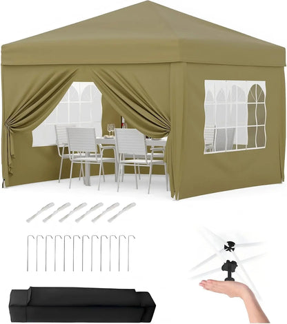 Garvee Heavy Duty 3x3m Folding Gazebo with 4 Sidewalls – Waterproof Outdoor Canopy Tent, UPF 50+ UV Protection – Adjustable Height, Easy Setup, Wheeled Carry Bag, Stakes, Ropes, Sandbags – Garden