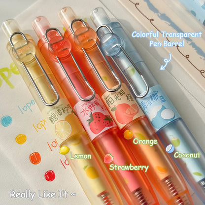 4 Pcs Fun Fruit Scented Pocket Pens 0.5mm Colorful Quick-Drying Gel Pen Fashion Simple Transparent Journaling Drawing Pen