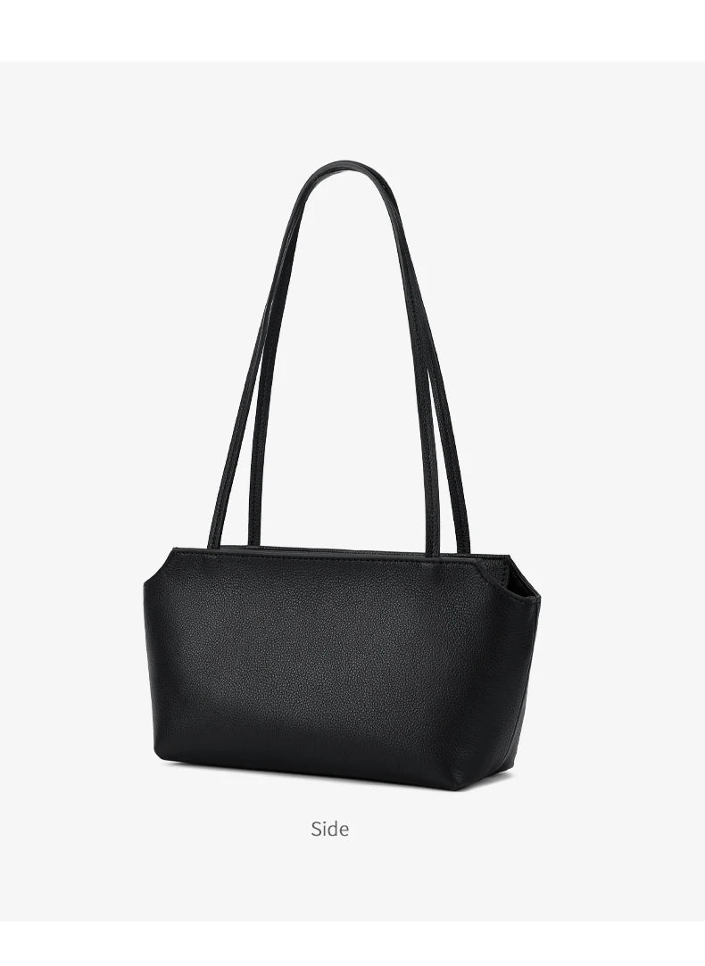 Luxury Women's Genuine Cowhide Leather Mini Shoulder Tote Bag Pebbled Leather Long Strap Underarm Handbag Minimalist Daily Purse