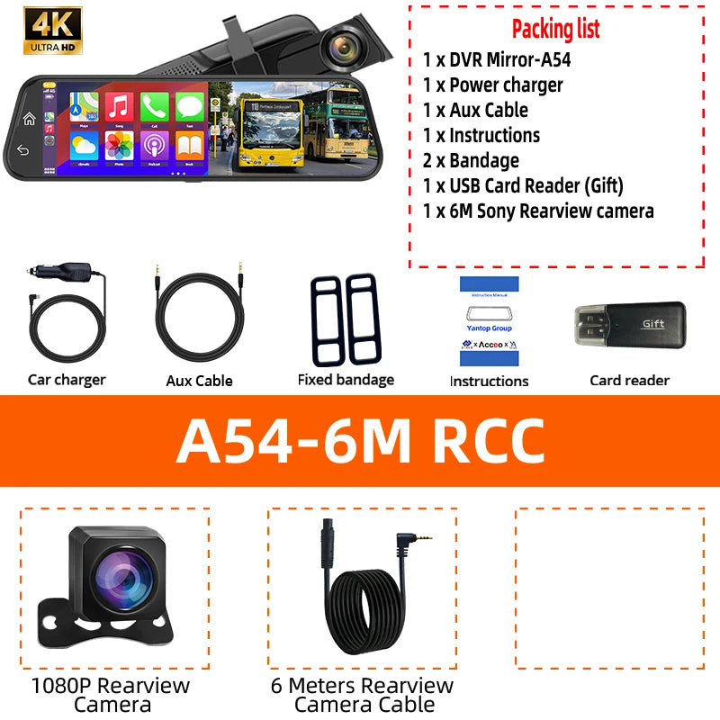 4K HD Car DVR Touch Screen Carplay & Android Auto Dash Cam Night Vision Video Recorder Driving Recorder
