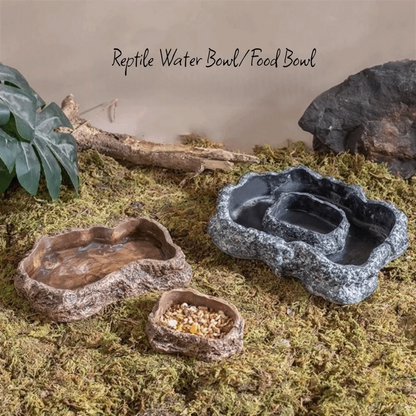 Anti-slip Climbing Pet Food Bowl Easy Clean Realistic Stone Reptile Drinking Water Feeding Tray Safe Durable Reptile Food Bowl