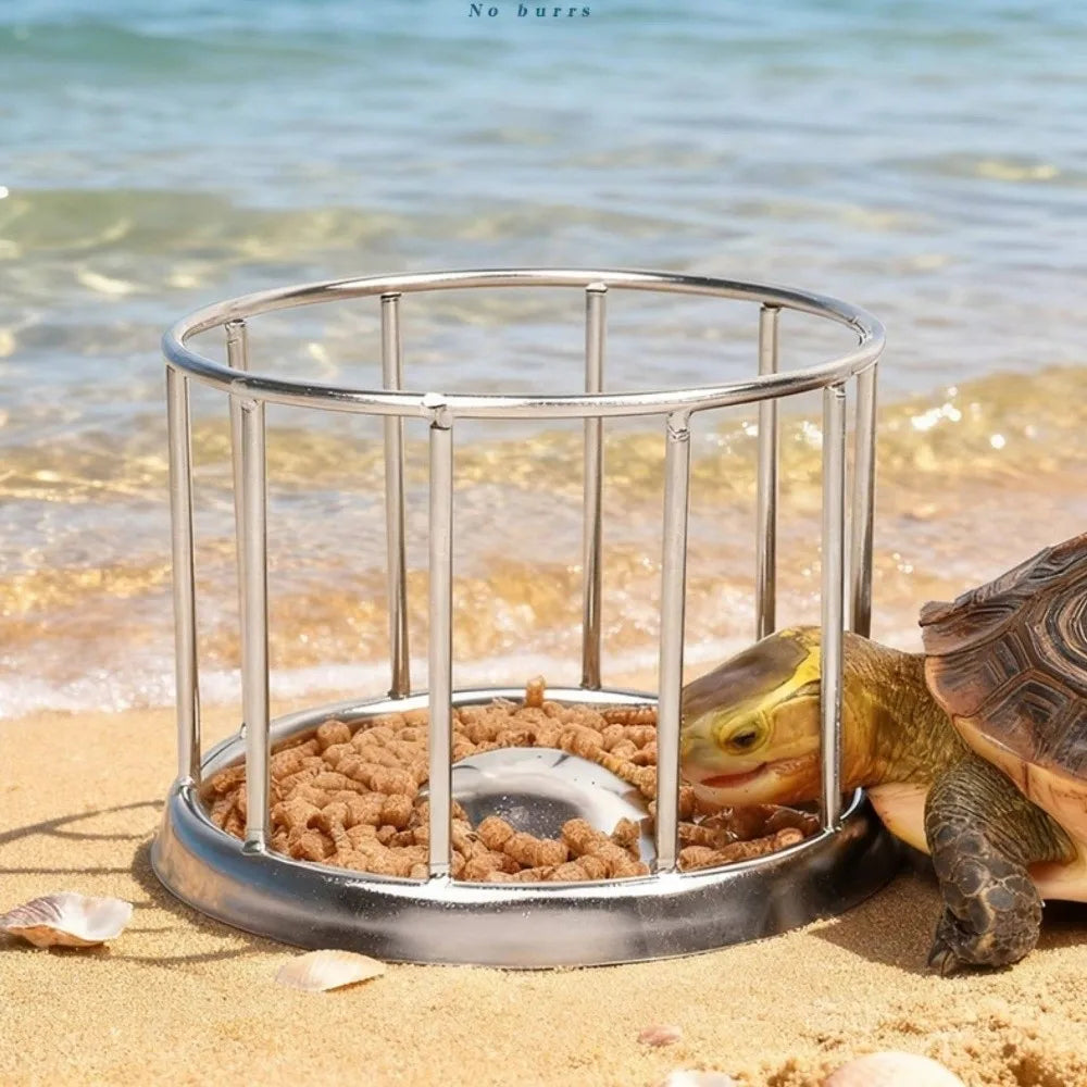 Large Capacity Turtle Stainless Steel Feeder Wear Resistant Wide Mouth Reptile Water Tray Fence Design Anti-overflow