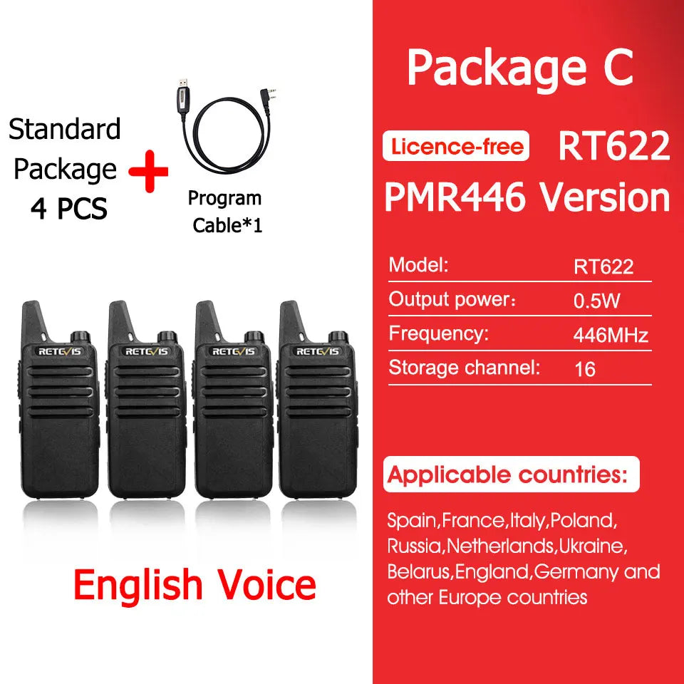 Retevis RT622 Mini Walkie Talkie 4 Pcs Walkie-talkies PMR446 FRS Portable Two Way Radio Communication Radio for Restaurant Hotel