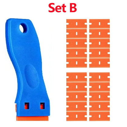 Two Cutting Plastic Razor Blade Scraper Non-Scratch Scraper Tool Kits for Cleaning Labels Glue Car Window Sticky Remover