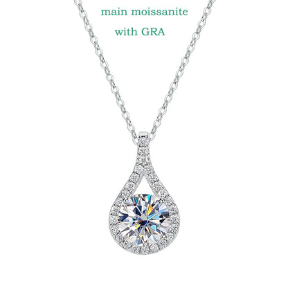 Smyoue 1-5ct Real Moissanite Necklace for Women Sparkling S925 Sterling Silver Jewelry Water Drop Pendant Girls Birthday Gift