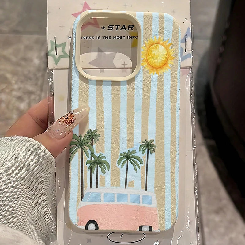 White Floral Blue & Pink Striped Minimalist Pattern Phone Case For Xiaomi Redmi Note 14 Pro Plus5G 13 12 11 10 15C 14C 13C Cover