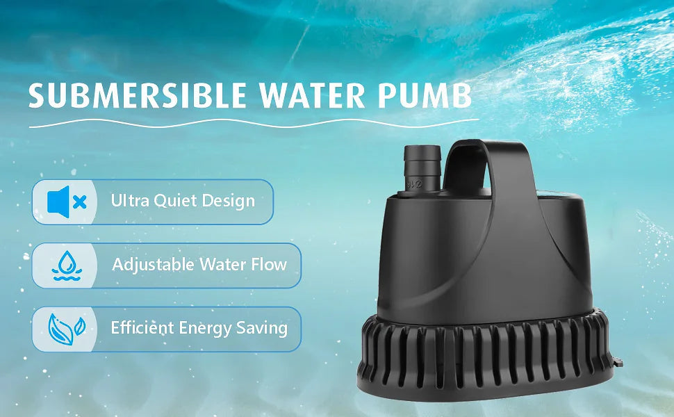 Submersible Water Pump, Ultra-Quiet Aquarium Pump for Pond, Garden Fountain, Underwater Use