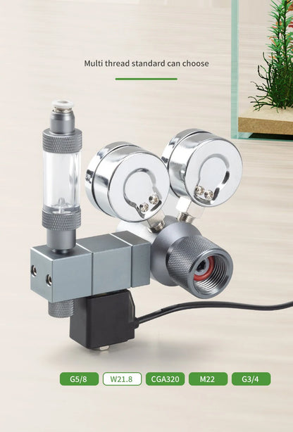 Aquarium CO2 Regulator Dual Meter Solenoid Valve Quick Plug Foam Recorder Control System Fish Tank CO2 Pressure Reducing Valve