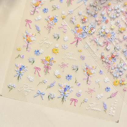 White Flower Petal Cherry Blossom Peach Blossom Falling Petal Floral Gradient 5D Self Adhesive Nail Art Sticker Manicure Decals